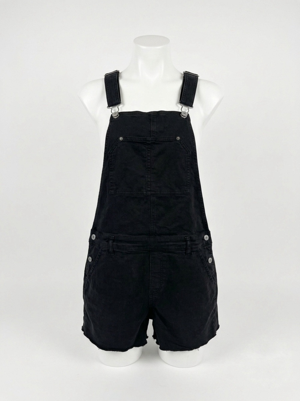 American Eagle Outfitters Baggy Black Denim Short Overalls Raw Edge Y2K 90s Fray
